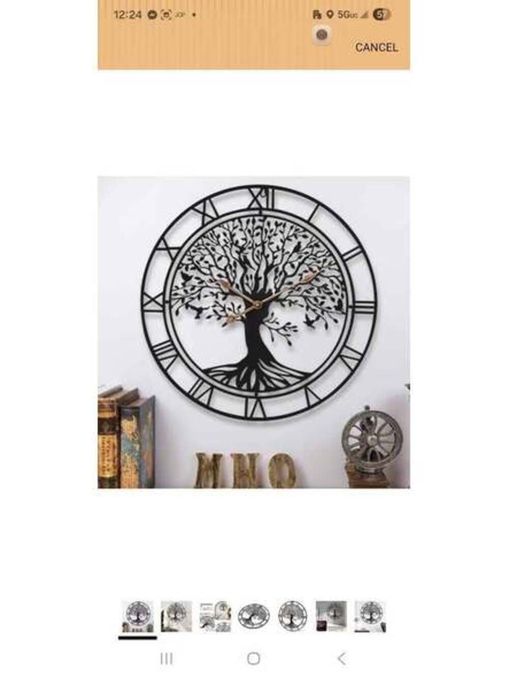 Large 24” Wall Clock – Modern Tree Design (Black Metal)